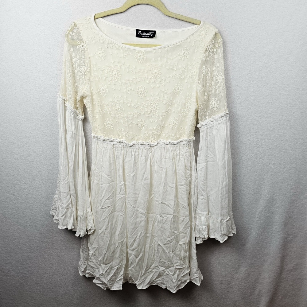 Basically Me Top Woman's Size Small White Long Sleeve Blouse